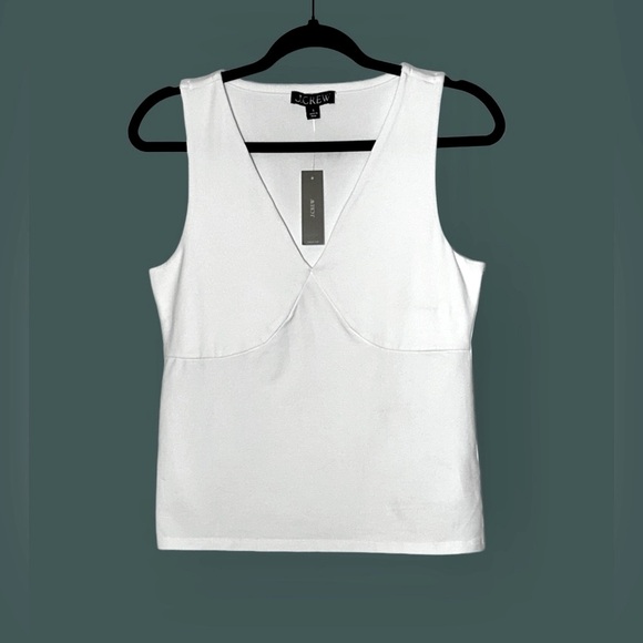 NWT J. Crew White Stretch Cotton-Blend V-Neck Top, Sizes S & M - Picture 4 of 12